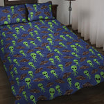 Cute Green Alien UFO Print Quilt Bed Set