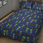 Cute Green Alien UFO Print Quilt Bed Set