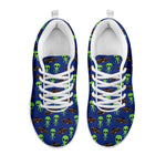 Cute Green Alien UFO Print White Sneakers