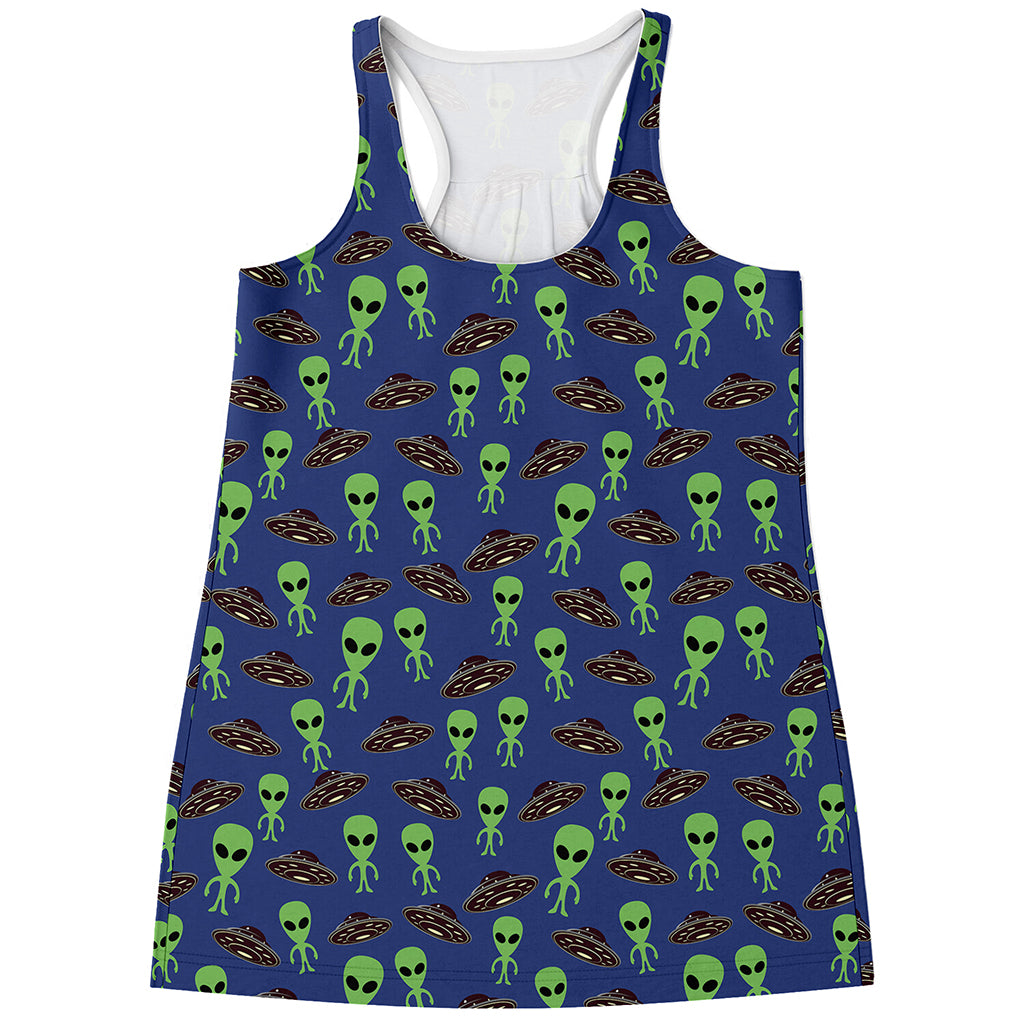 Cute Green Alien UFO Print Women's Racerback Tank Top