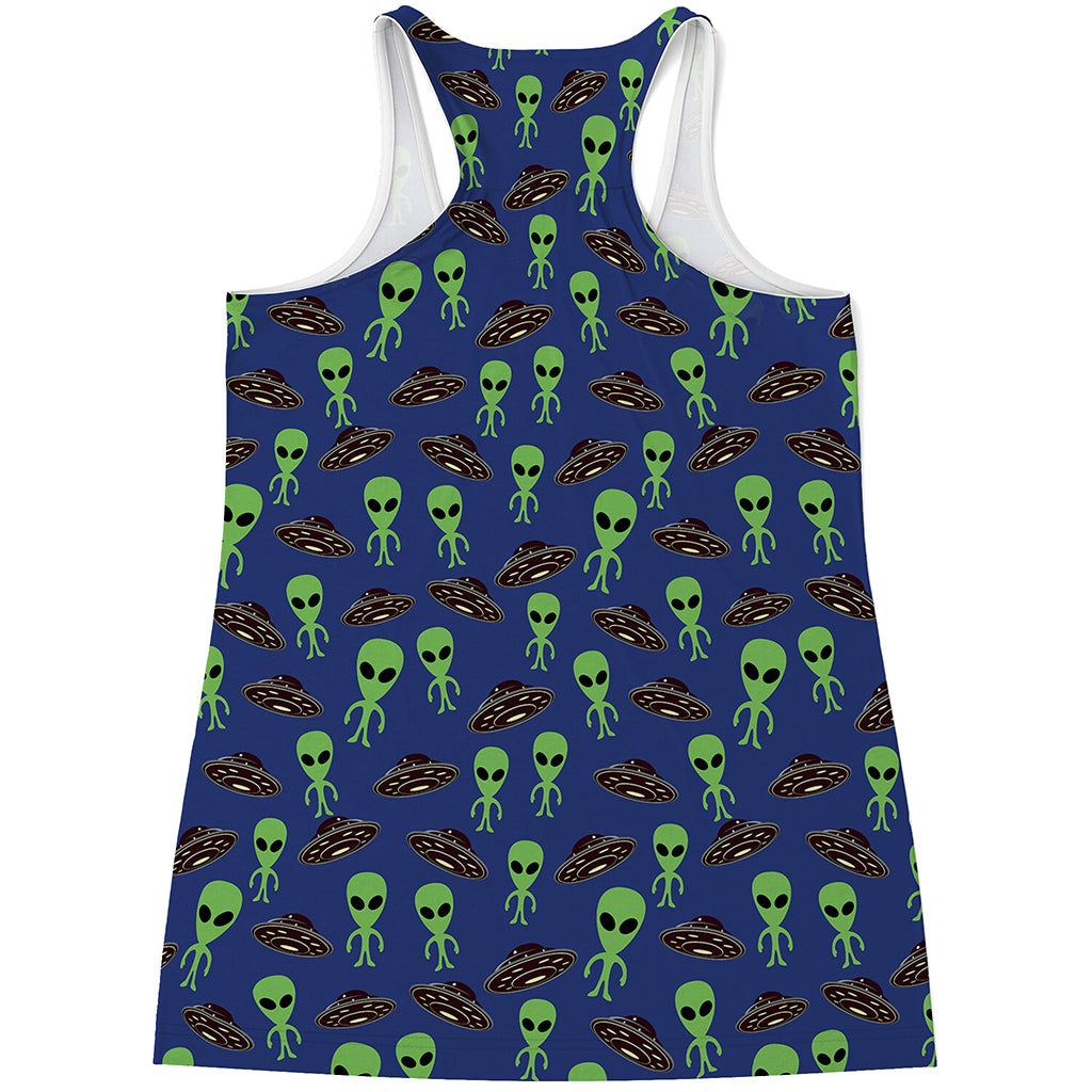 Cute Green Alien UFO Print Women's Racerback Tank Top
