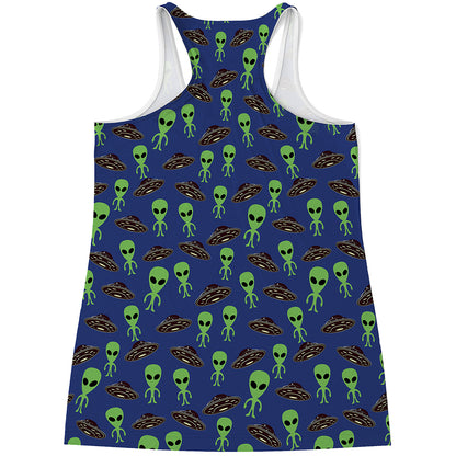 Cute Green Alien UFO Print Women's Racerback Tank Top