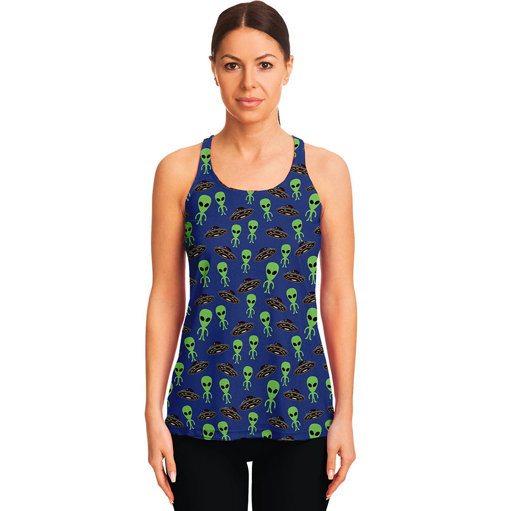 Cute Green Alien UFO Print Women's Racerback Tank Top
