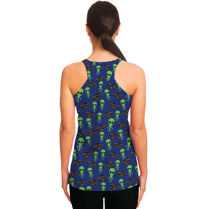 Cute Green Alien UFO Print Women's Racerback Tank Top