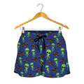 Cute Green Alien UFO Print Women's Shorts