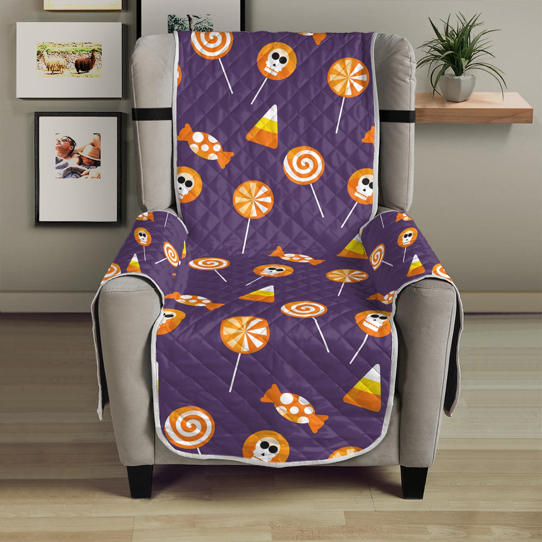 Cute Halloween Candy Pattern Print Armchair Protector