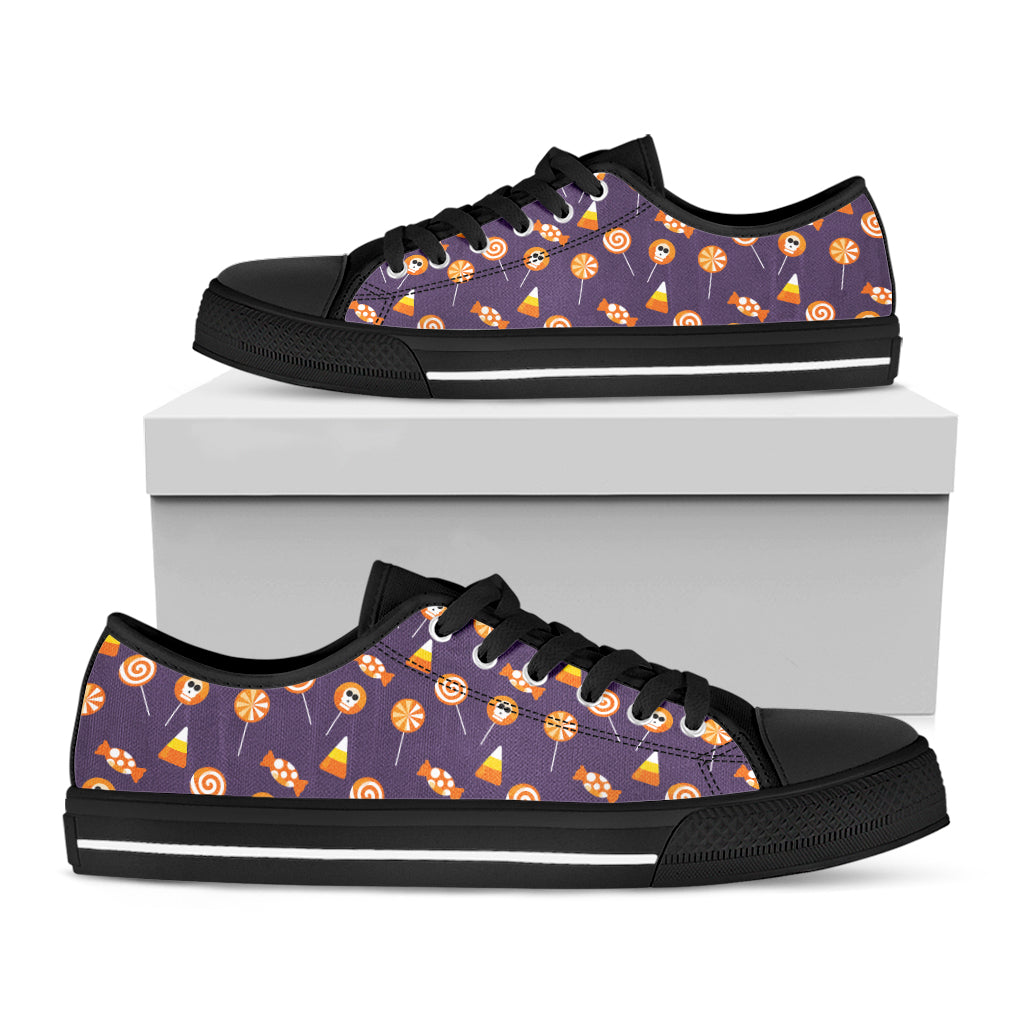 Cute Halloween Candy Pattern Print Black Low Top Shoes