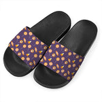 Cute Halloween Candy Pattern Print Black Slide Sandals