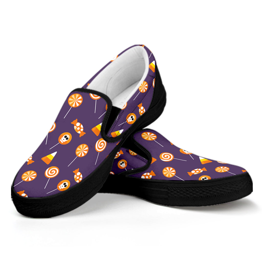 Cute Halloween Candy Pattern Print Black Slip On Shoes