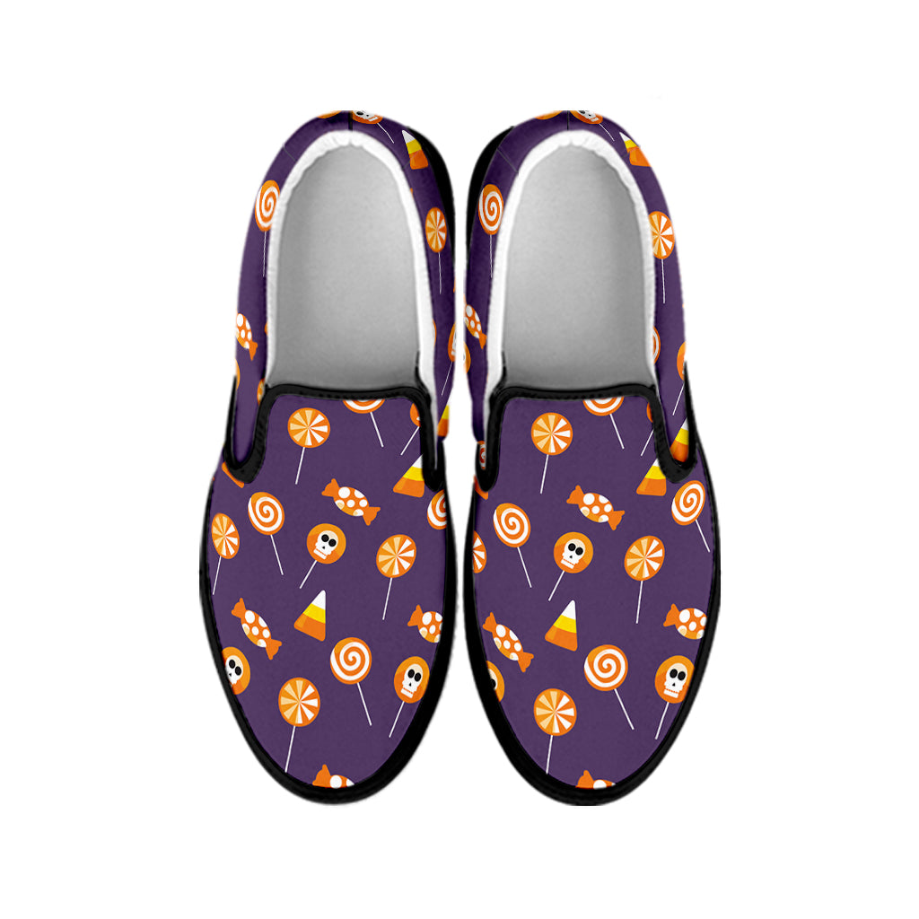 Cute Halloween Candy Pattern Print Black Slip On Shoes