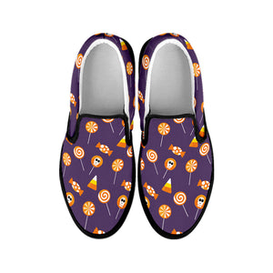 Cute Halloween Candy Pattern Print Black Slip On Shoes