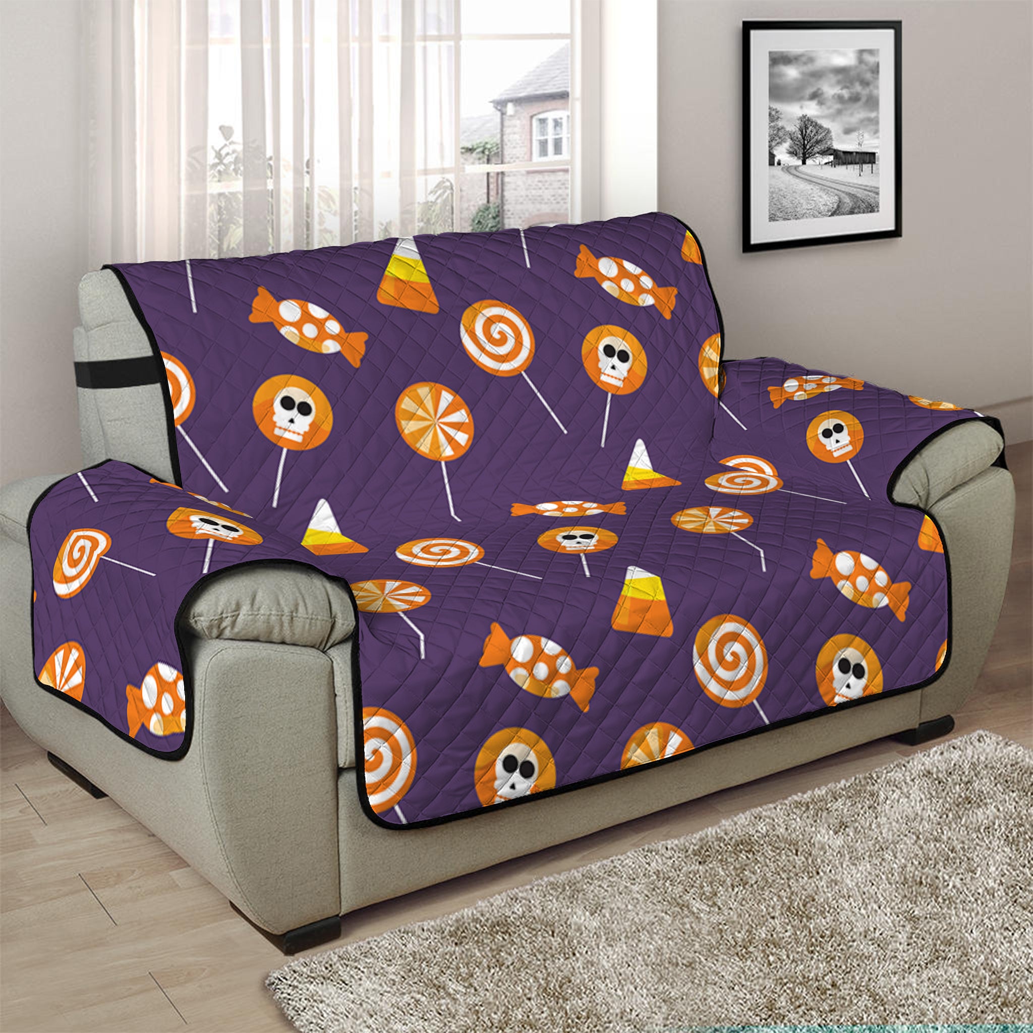 Cute Halloween Candy Pattern Print Half Sofa Protector