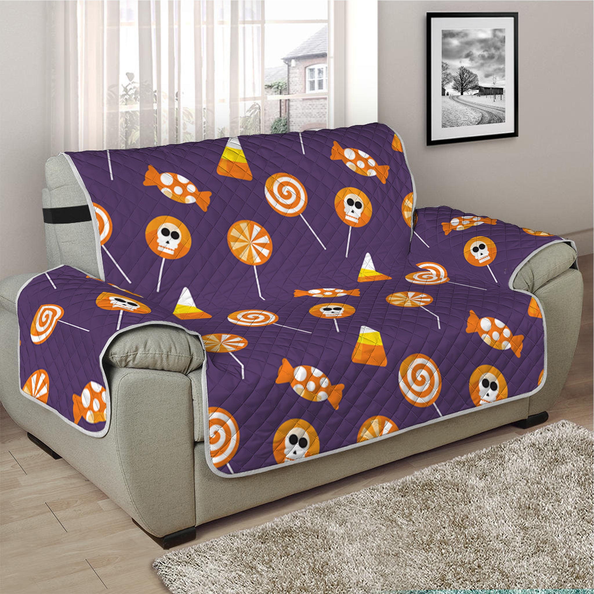 Cute Halloween Candy Pattern Print Half Sofa Protector