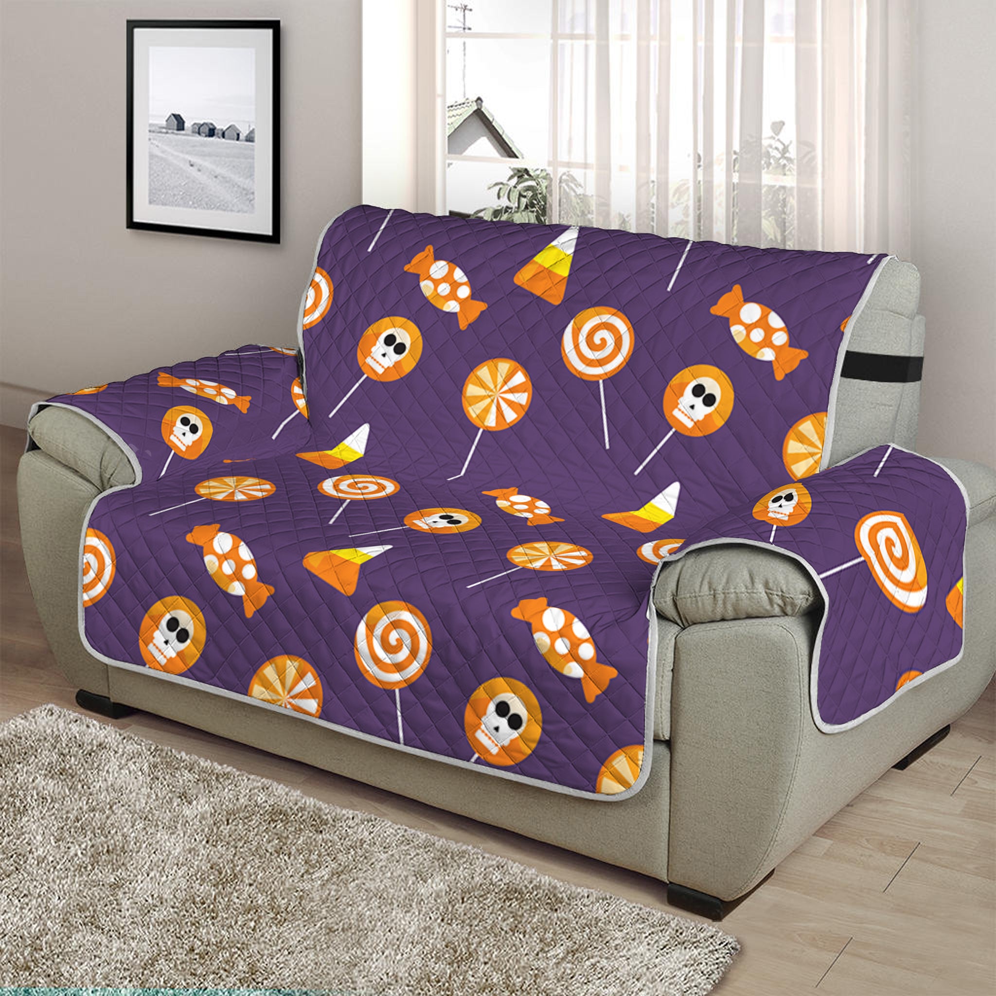 Cute Halloween Candy Pattern Print Half Sofa Protector