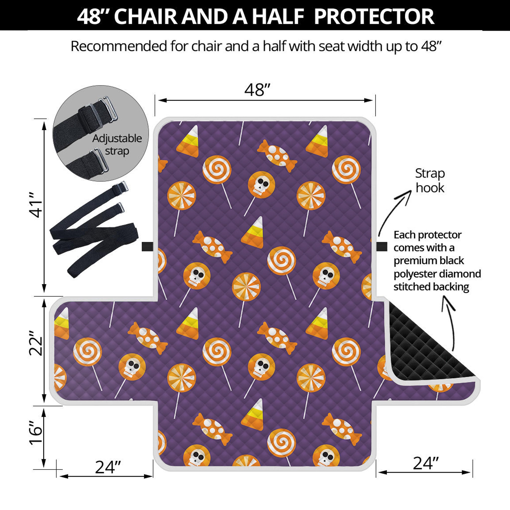 Cute Halloween Candy Pattern Print Half Sofa Protector