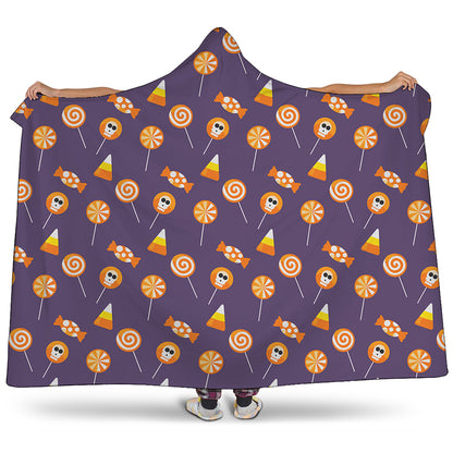 Cute Halloween Candy Pattern Print Hooded Blanket