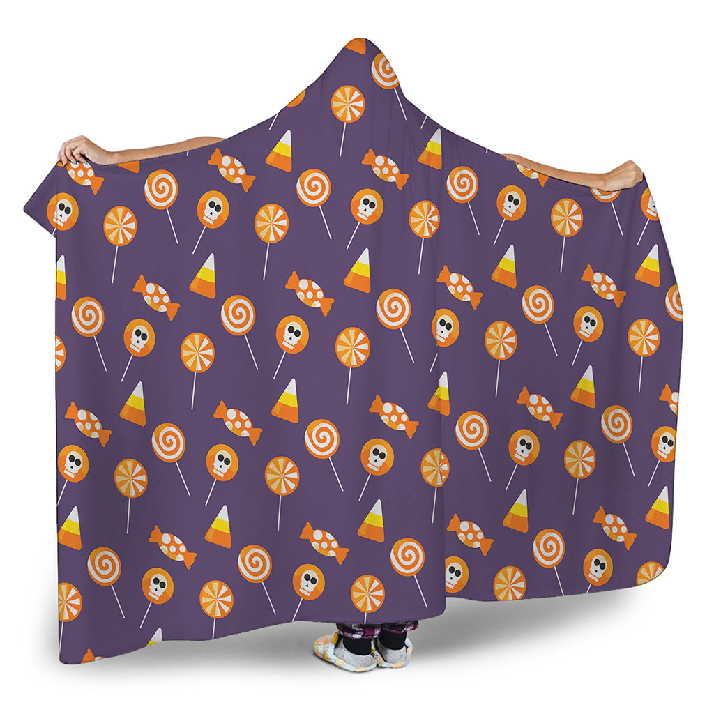 Cute Halloween Candy Pattern Print Hooded Blanket