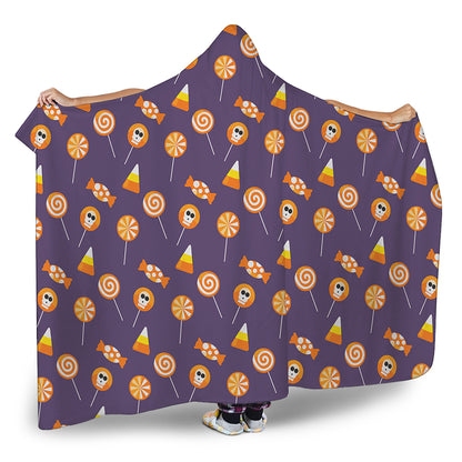 Cute Halloween Candy Pattern Print Hooded Blanket