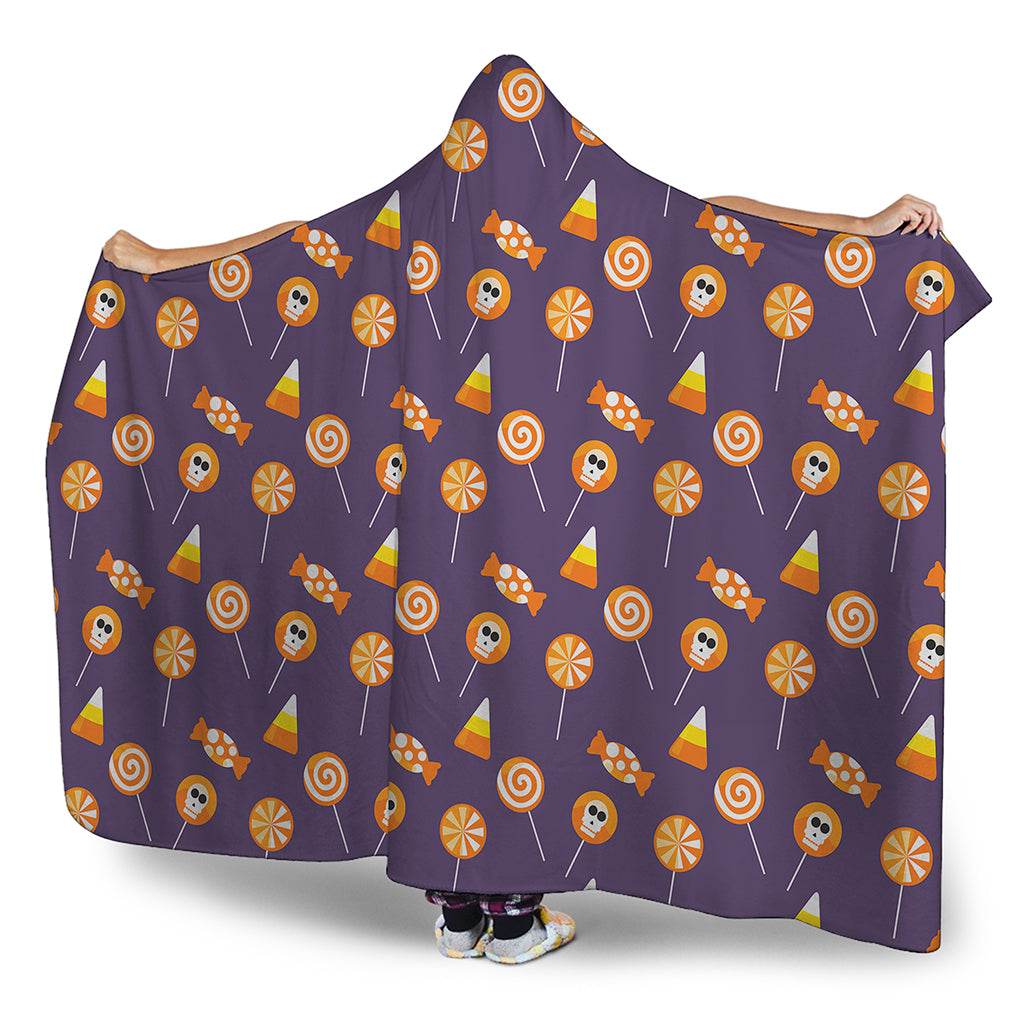Cute Halloween Candy Pattern Print Hooded Blanket