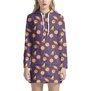 Cute Halloween Candy Pattern Print Hoodie Dress