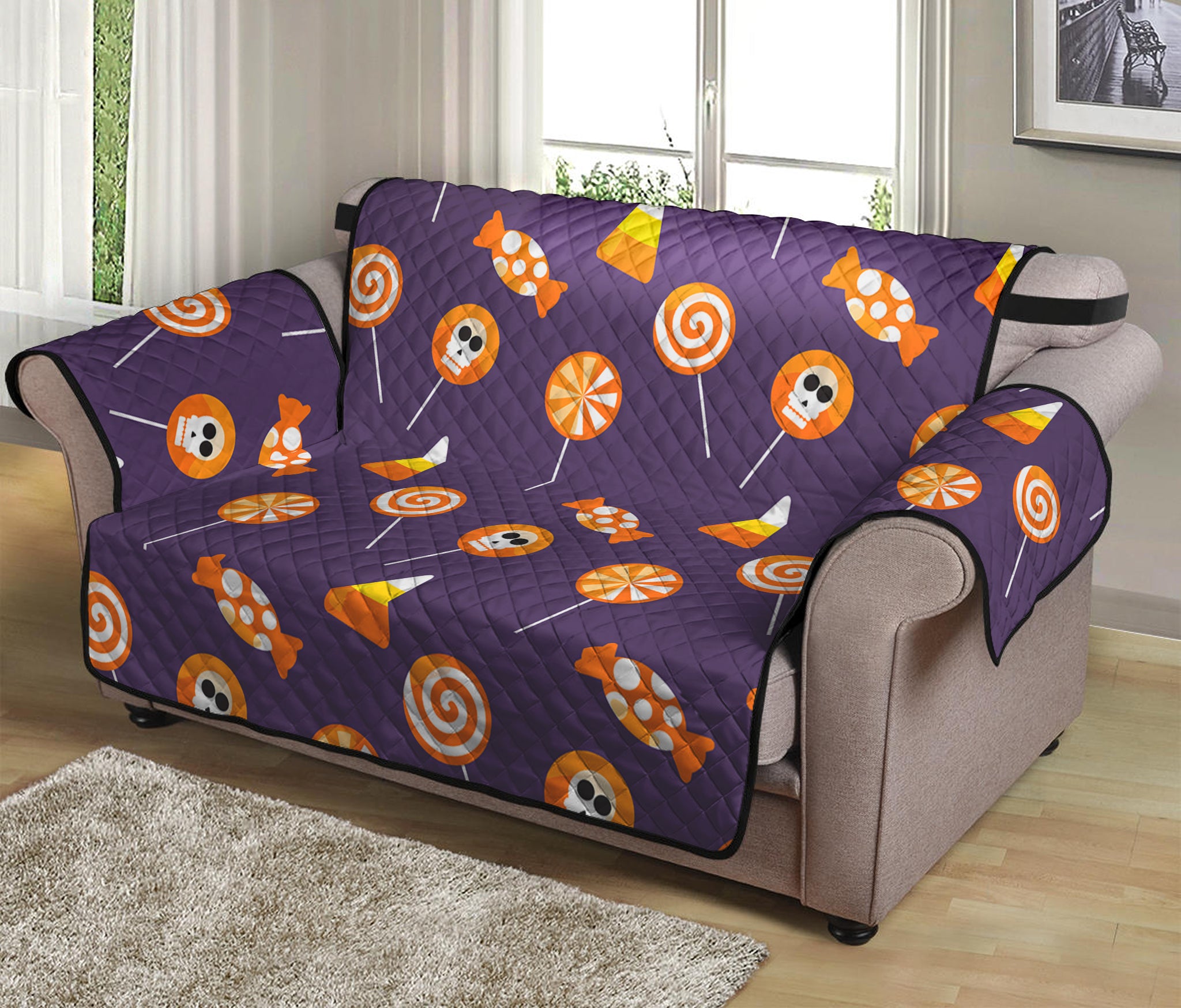 Cute Halloween Candy Pattern Print Loveseat Protector