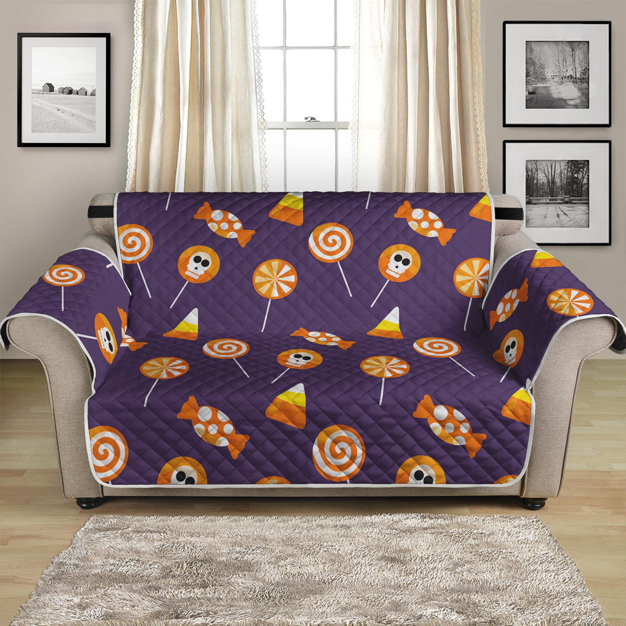 Cute Halloween Candy Pattern Print Loveseat Protector