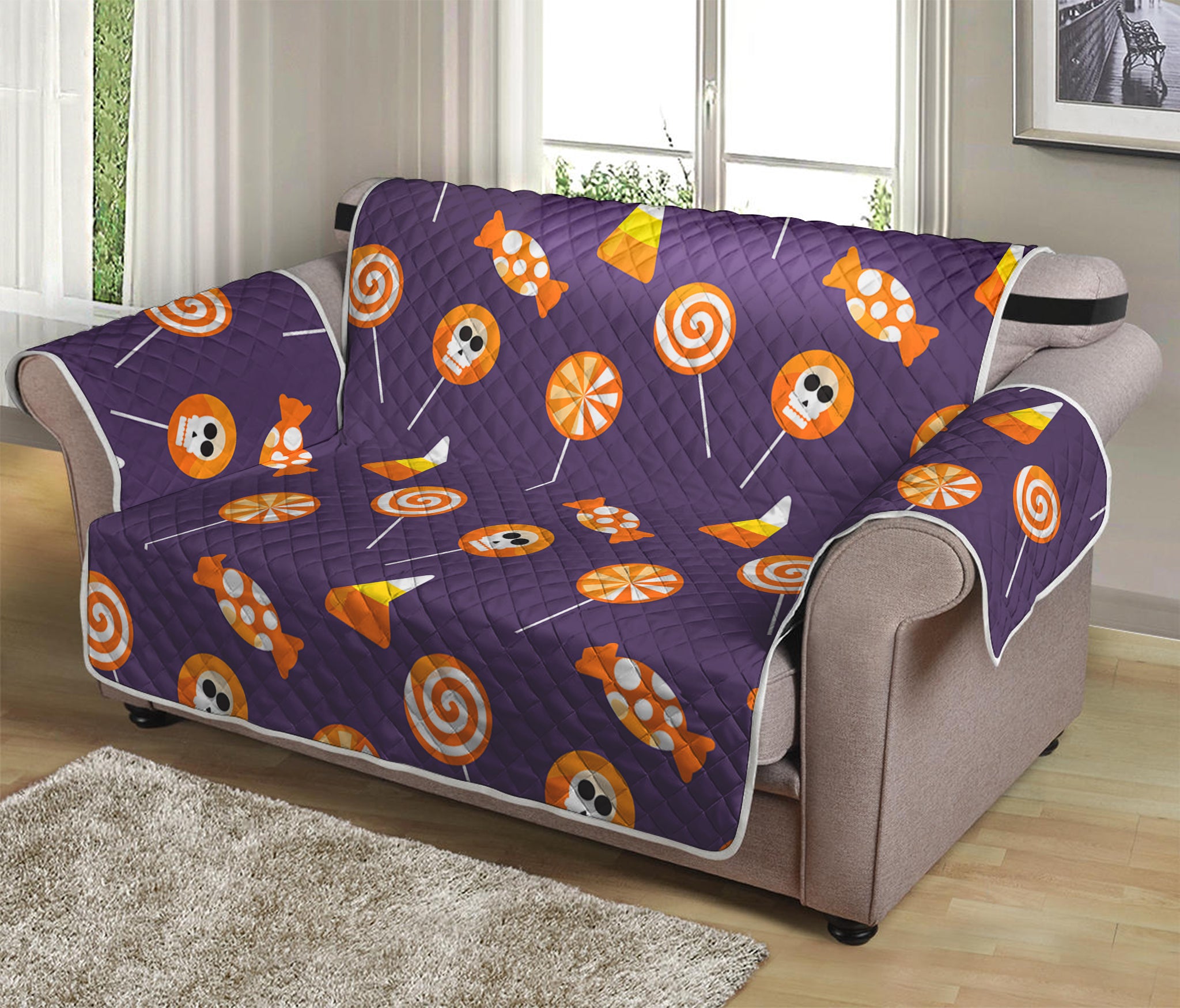 Cute Halloween Candy Pattern Print Loveseat Protector