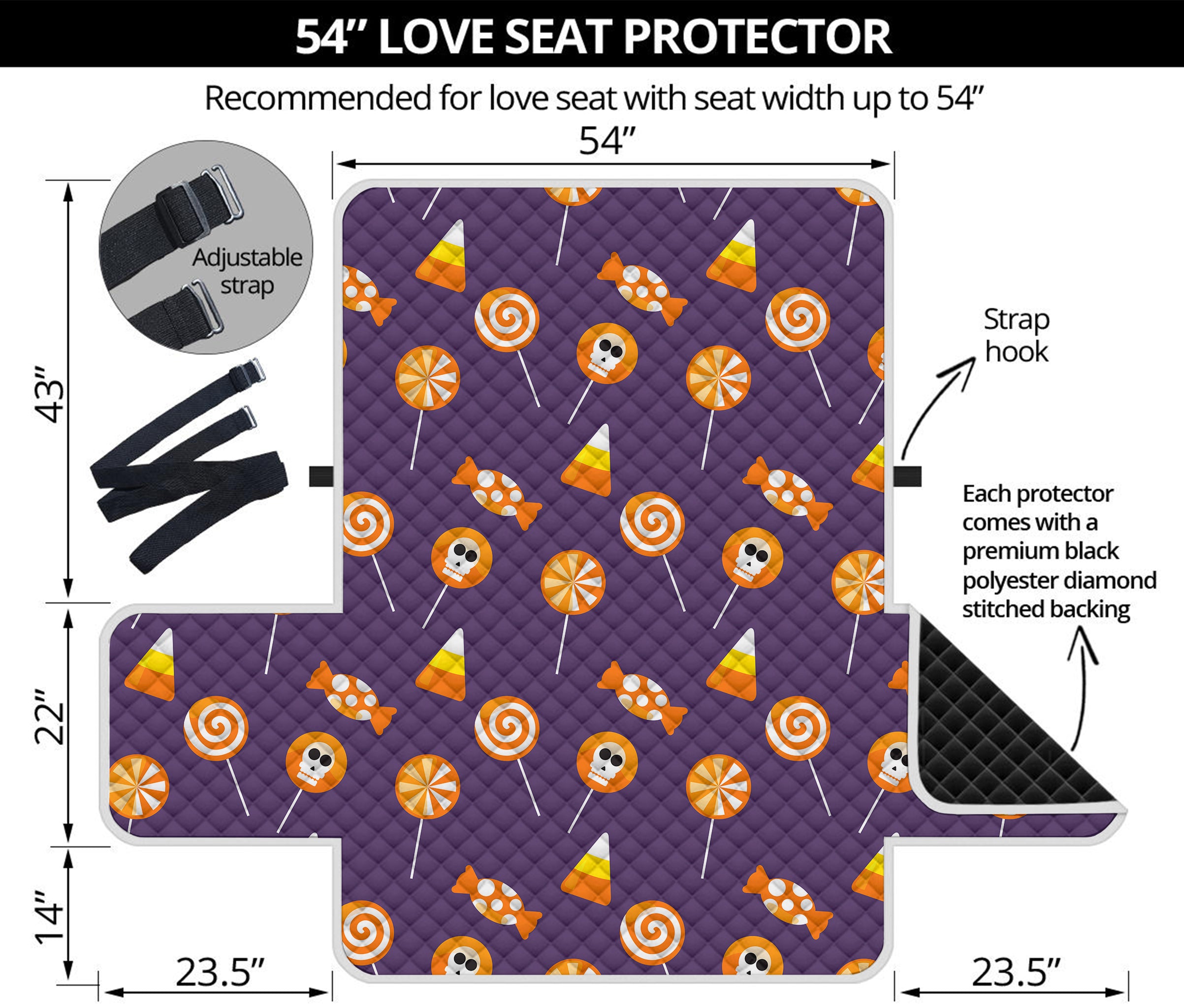 Cute Halloween Candy Pattern Print Loveseat Protector