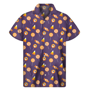 Cute Halloween Candy Pattern Print Men's Short Sleeve Shirt