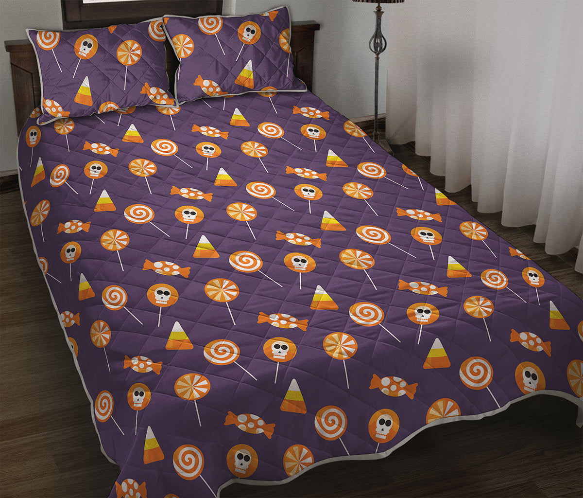 Cute Halloween Candy Pattern Print Quilt Bed Set