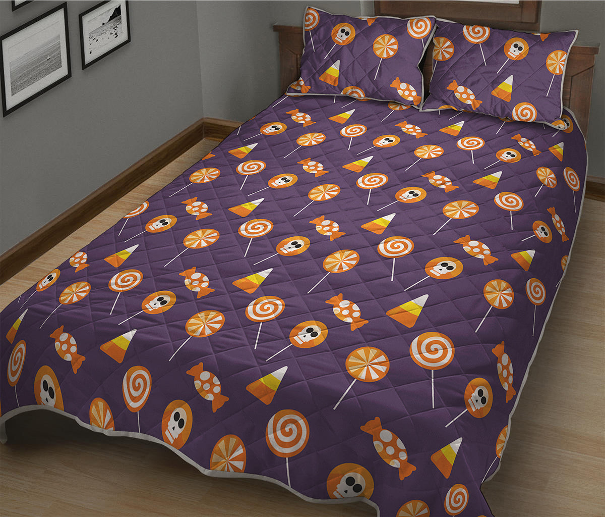 Cute Halloween Candy Pattern Print Quilt Bed Set