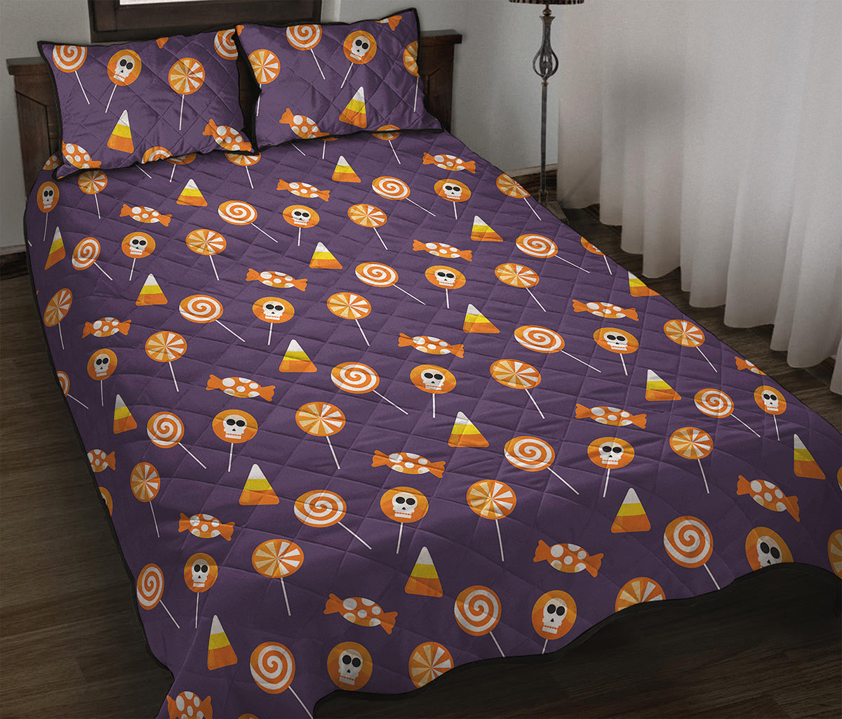 Cute Halloween Candy Pattern Print Quilt Bed Set