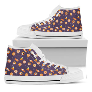 Cute Halloween Candy Pattern Print White High Top Shoes