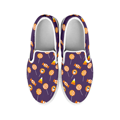 Cute Halloween Candy Pattern Print White Slip On Shoes
