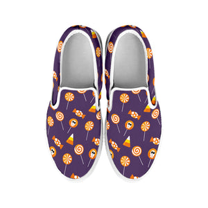 Cute Halloween Candy Pattern Print White Slip On Shoes