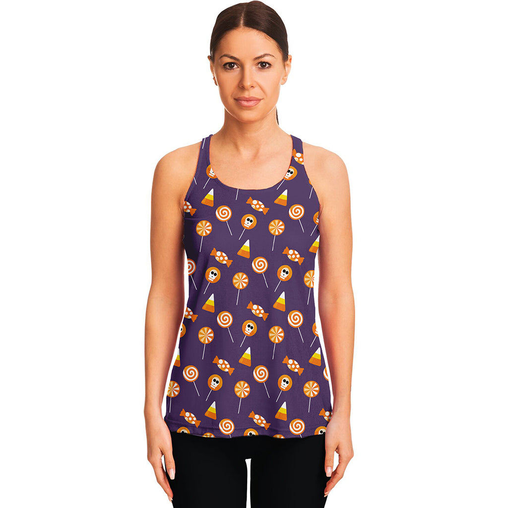 Cute Halloween Candy Pattern Print Women's Racerback Tank Top