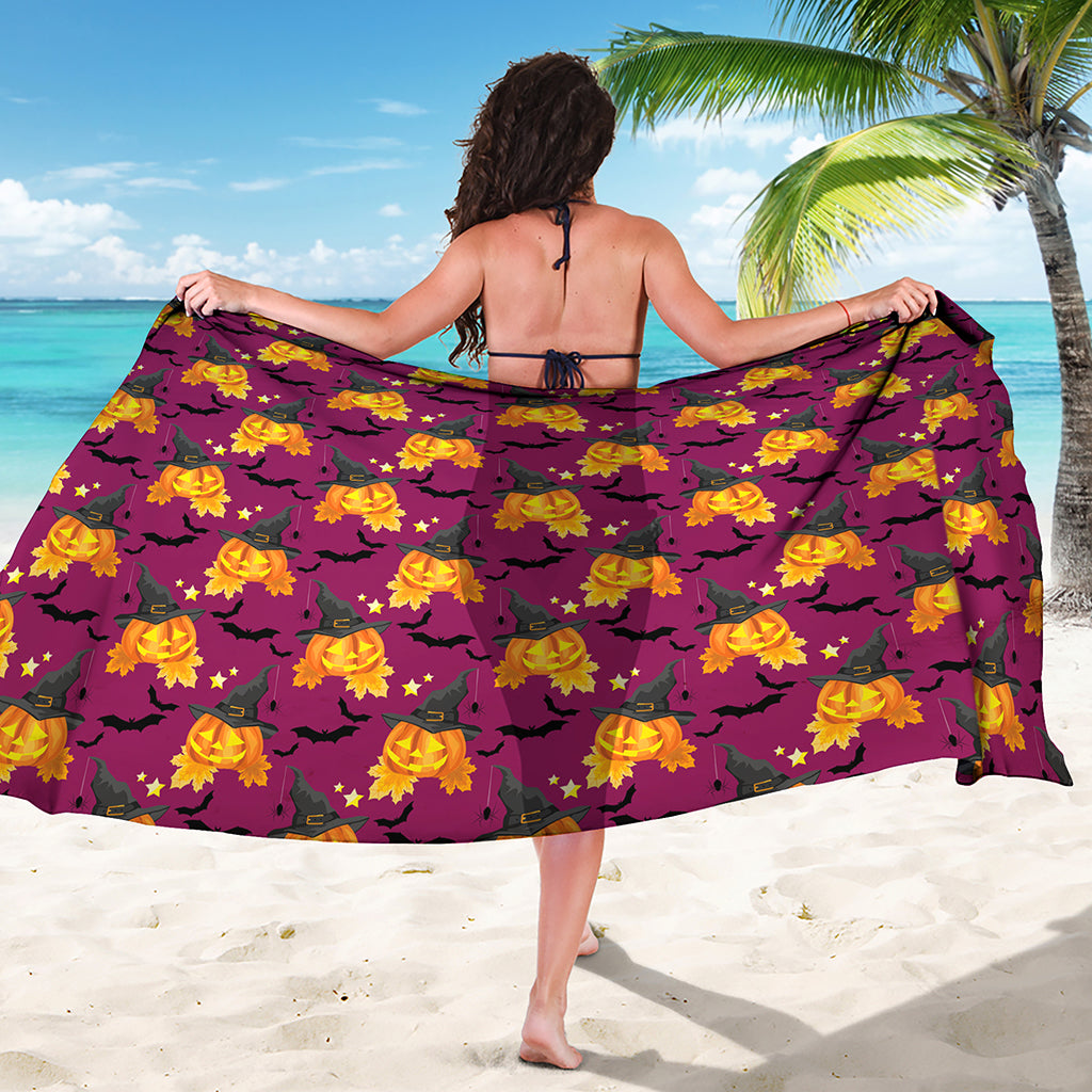 Cute Halloween Pumpkin Witch Print Beach Sarong Wrap