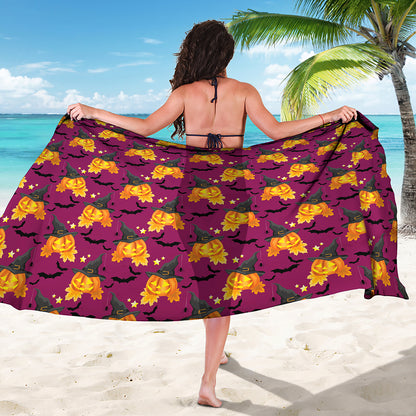 Cute Halloween Pumpkin Witch Print Beach Sarong Wrap