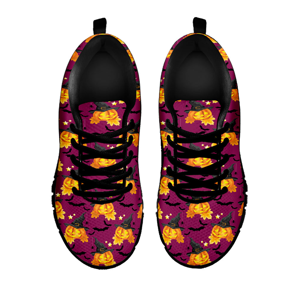 Cute Halloween Pumpkin Witch Print Black Sneakers