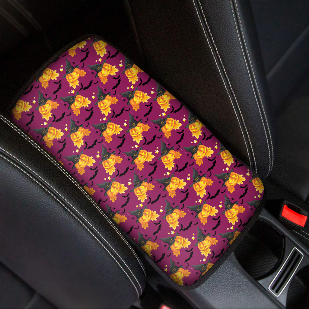 Cute Halloween Pumpkin Witch Print Car Center Console Cover