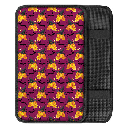 Cute Halloween Pumpkin Witch Print Car Center Console Cover