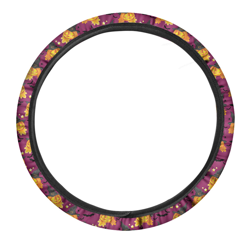 Cute Halloween Pumpkin Witch Print Car Steering Wheel Cover