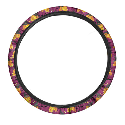 Cute Halloween Pumpkin Witch Print Car Steering Wheel Cover