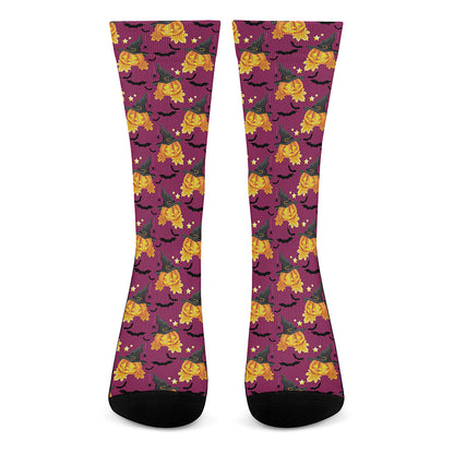 Cute Halloween Pumpkin Witch Print Crew Socks