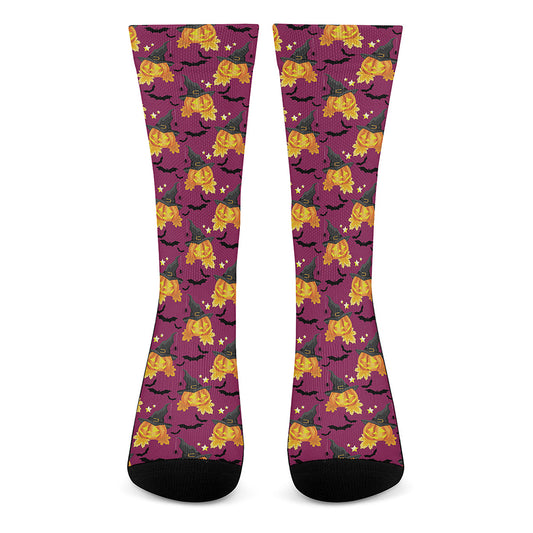 Cute Halloween Pumpkin Witch Print Crew Socks
