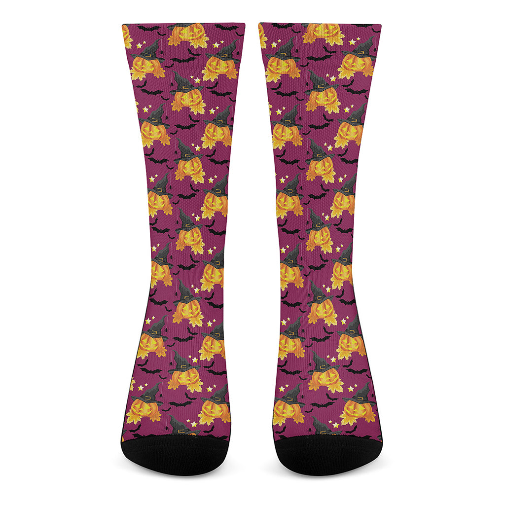 Cute Halloween Pumpkin Witch Print Crew Socks