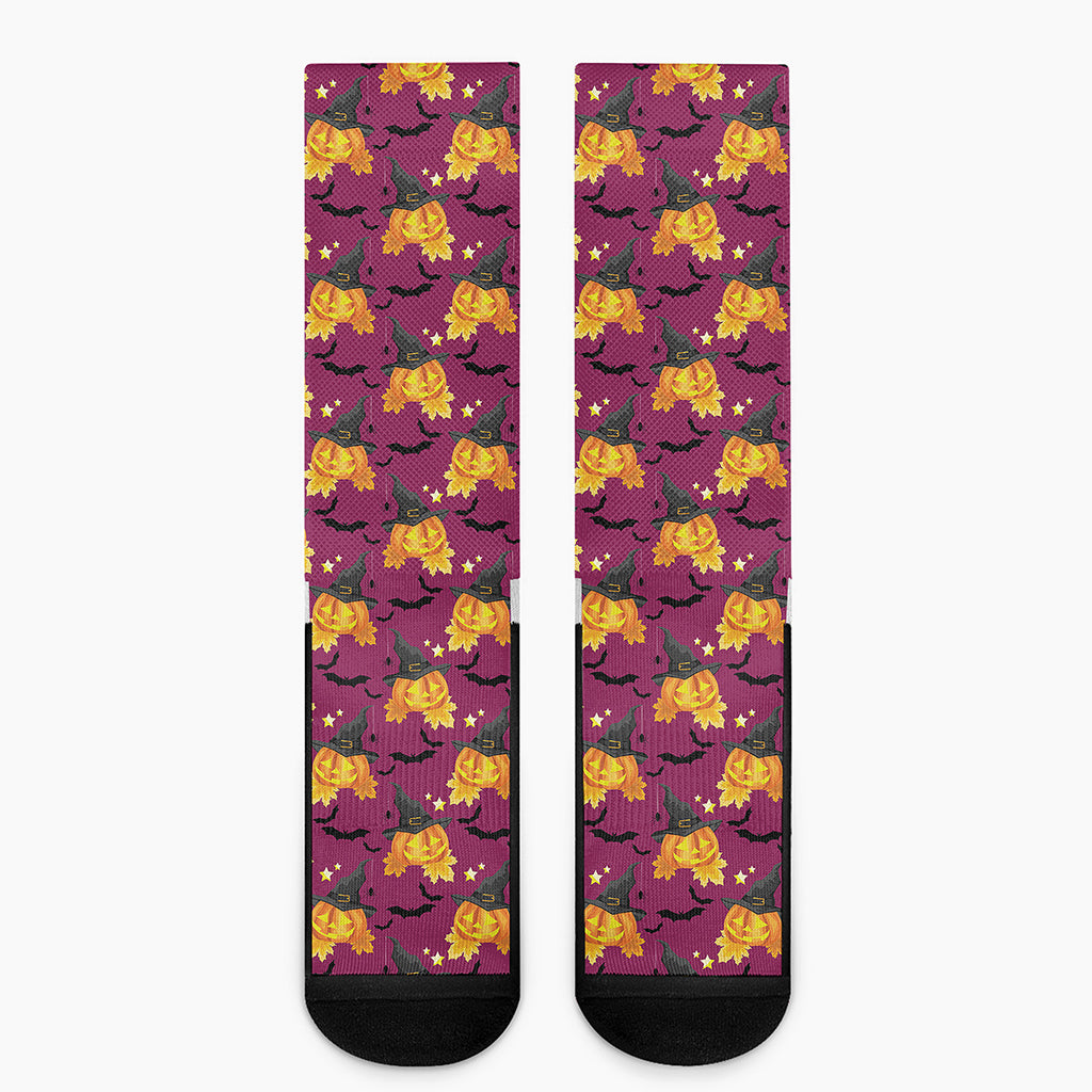 Cute Halloween Pumpkin Witch Print Crew Socks