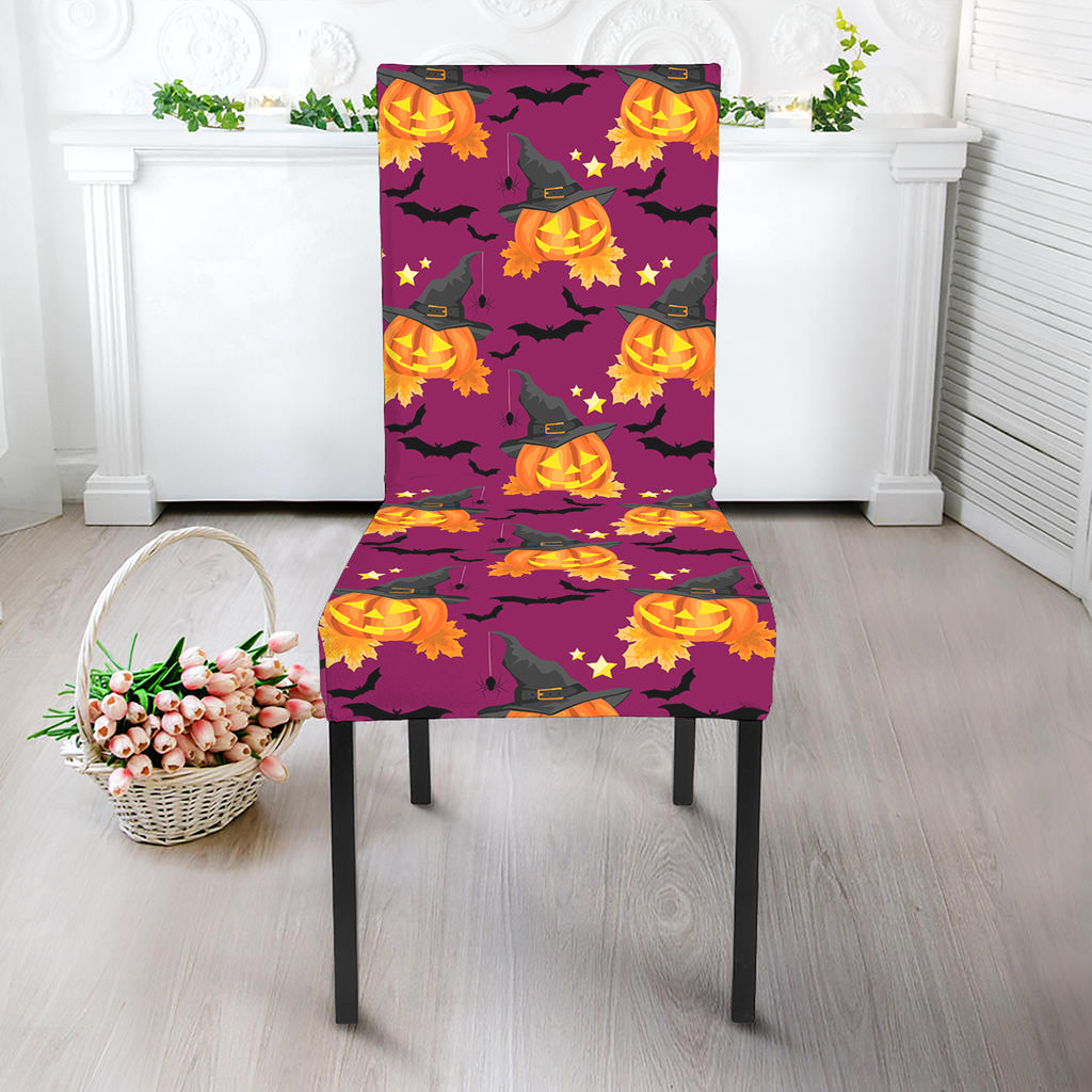 Cute Halloween Pumpkin Witch Print Dining Chair Slipcover