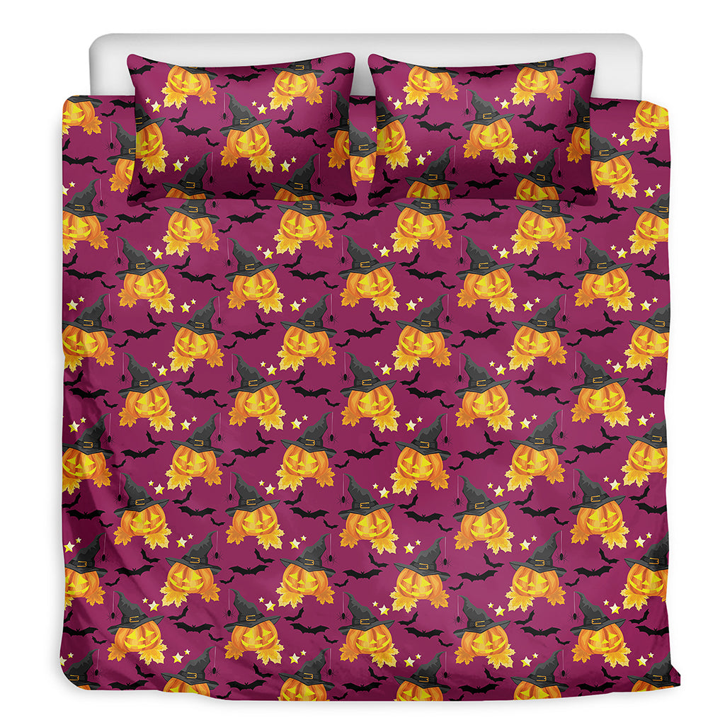 Cute Halloween Pumpkin Witch Print Duvet Cover Bedding Set