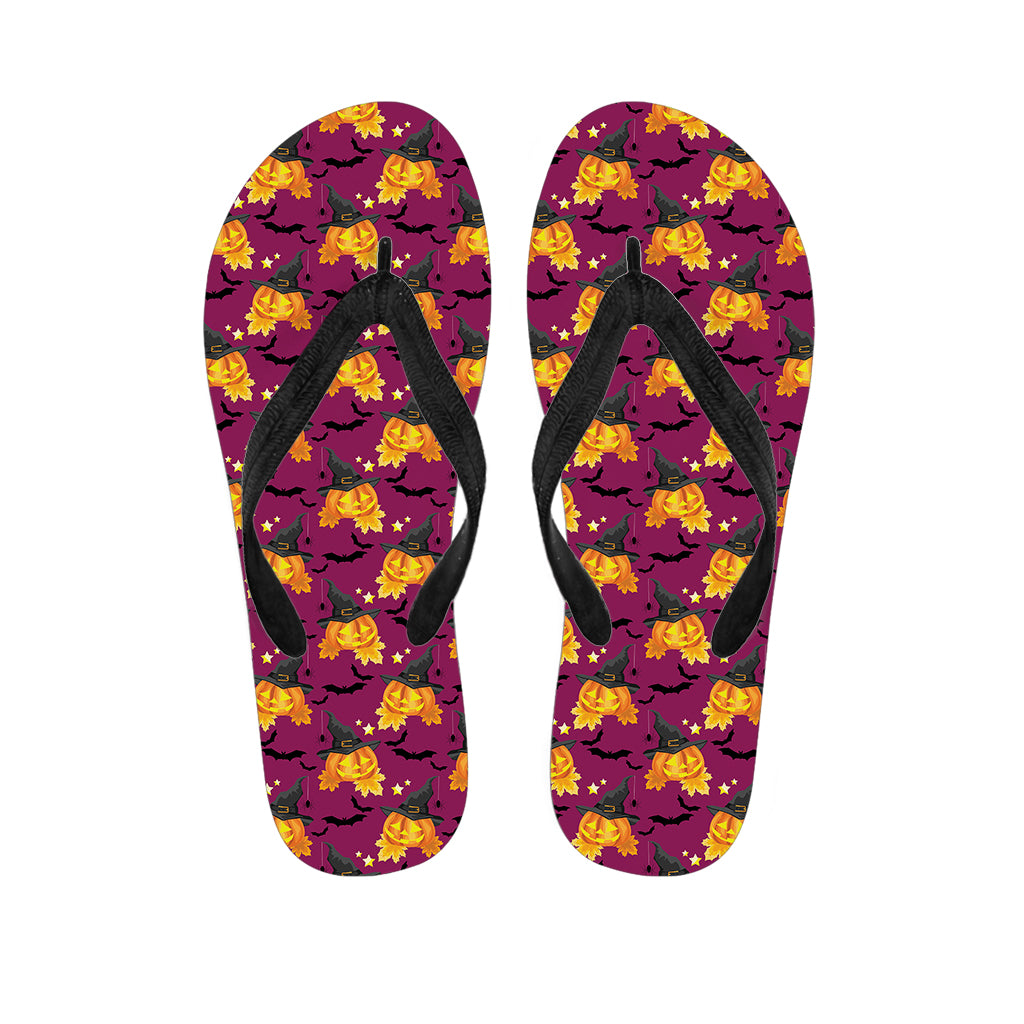 Cute Halloween Pumpkin Witch Print Flip Flops